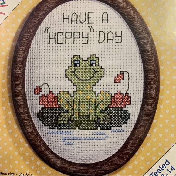 Counted Cross Stitch Kit frog "have a hoppy Day" craft NEW made in USA - Picture 2 of 11